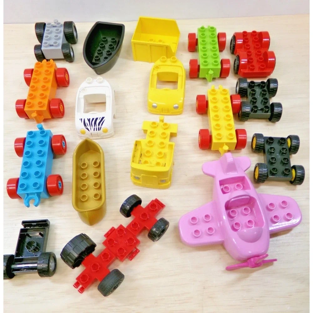 Large Legos Duplo Blocks 17 Pieces Wheels Car Chassis Boats and Airplanes